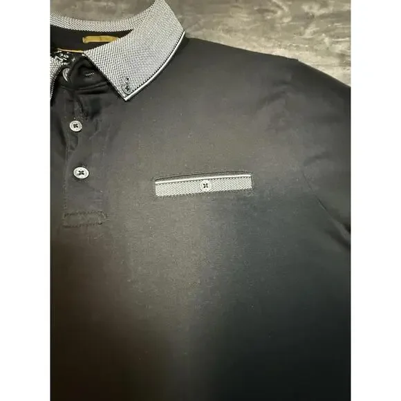 Denim & Flower Polo Shirt Mens Medium Black Pocket Preppy - Picture 1 of 5